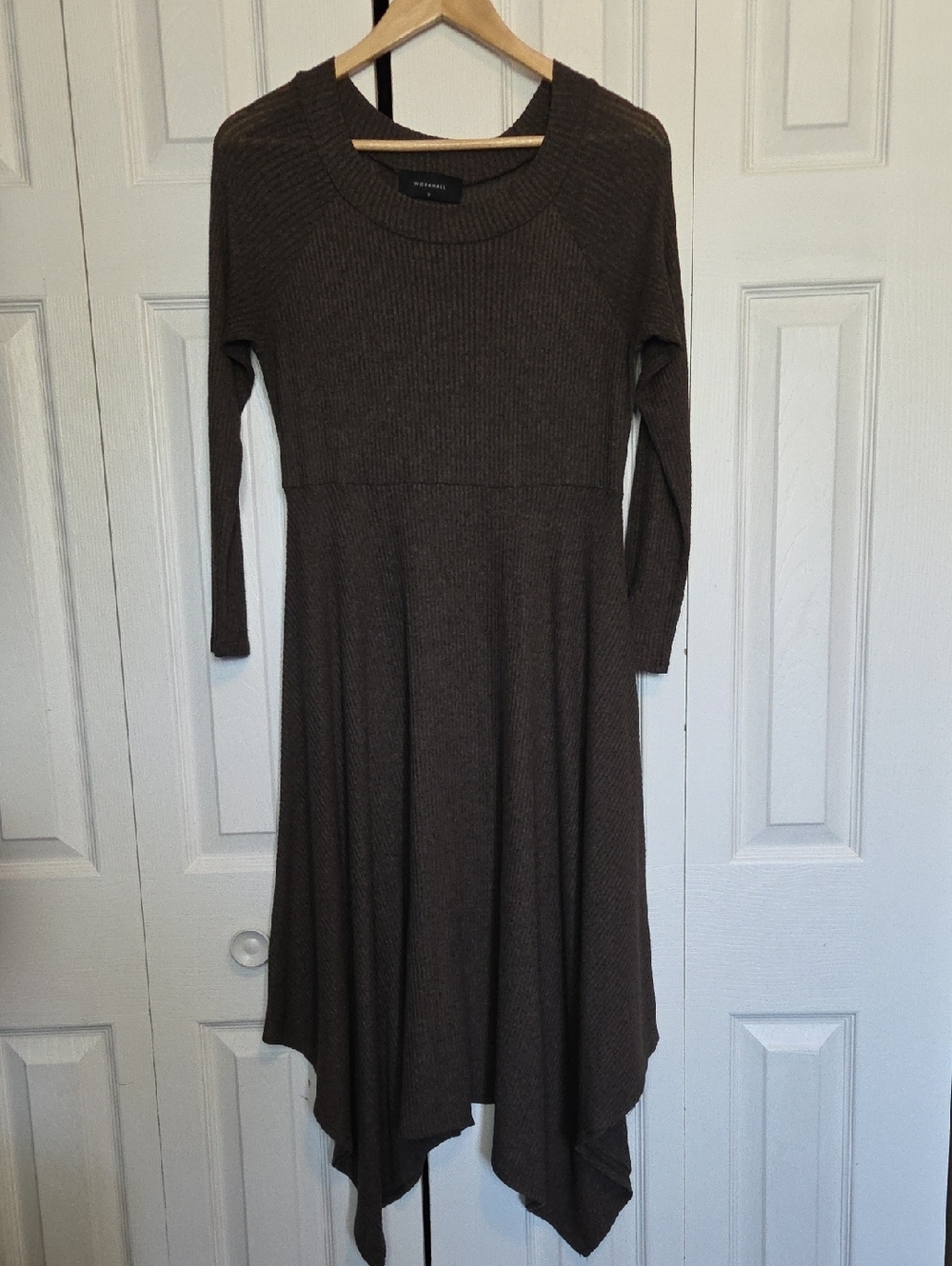 Asymmetrical Brown Knit Handkerchief Hem Dress -